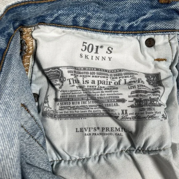 Vintage Levis Premium 501 S Jeans Womens 28x27 Light Wash Skinny Distressed Rips - Picture 4 of 12